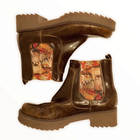 Green Life Ankle Rain Brown Abstract Boots 36 - Picture 2 of 7